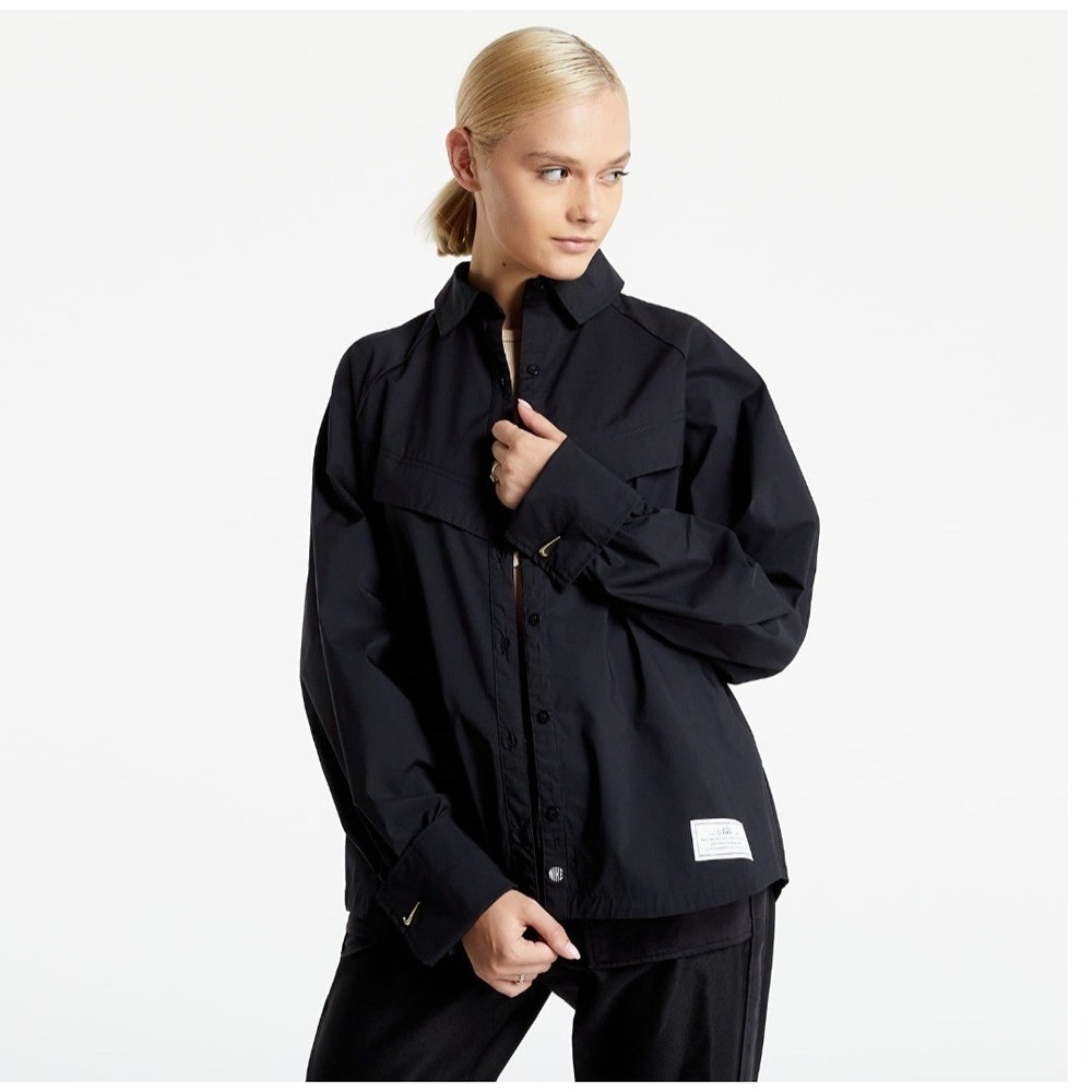 Nike Sportswear Icon Clash Shirt S Women's Black Button Up Shirt Oversized Baggy